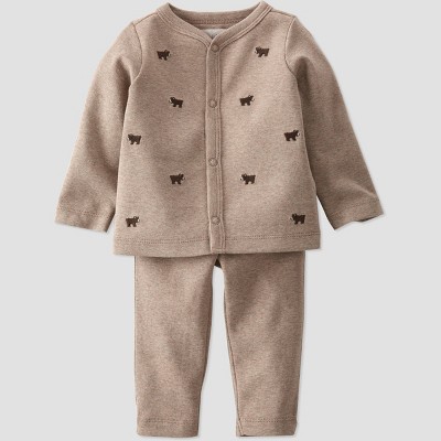 Image of Baby 2pc Organic Cotton Schiffli Top and Bottom Set - little planet by carter's Brown Newborn