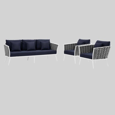 Stance 3pc Outdoor Patio Aluminum Sectional Sofa Navy - Modway