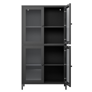 Gulches Classic Metal Storage Cabinet with 4 Tempered Glass Doors & 4 Adjustable Shelves, Display Cabinet for Home Office Living Room Kitchen (Black) - 1 of 4
