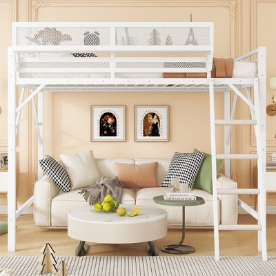TiramisuBest Queen/Full Size Metal Loft Bed/Full Bunk Bed with Ladder and Storage Shelf