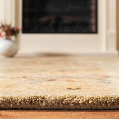 Bergama Light Green and Beige Wool Runner Rug