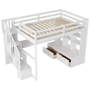 TiramisuBest Full Size Loft Bed with Desk and Shelves - White Plywood,Solid Design - 1 of 4