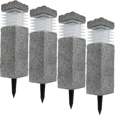 Sunnydaze Outdoor Durable Plastic and Cement Bollard Solar Powered Pathway Stake Light - Gray - 18" - 4pk