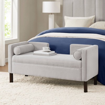 Blakely Upholstered Accent Bench Gray: Madison Park, Mid-Century, with Bolster Pillows, Wood Legs