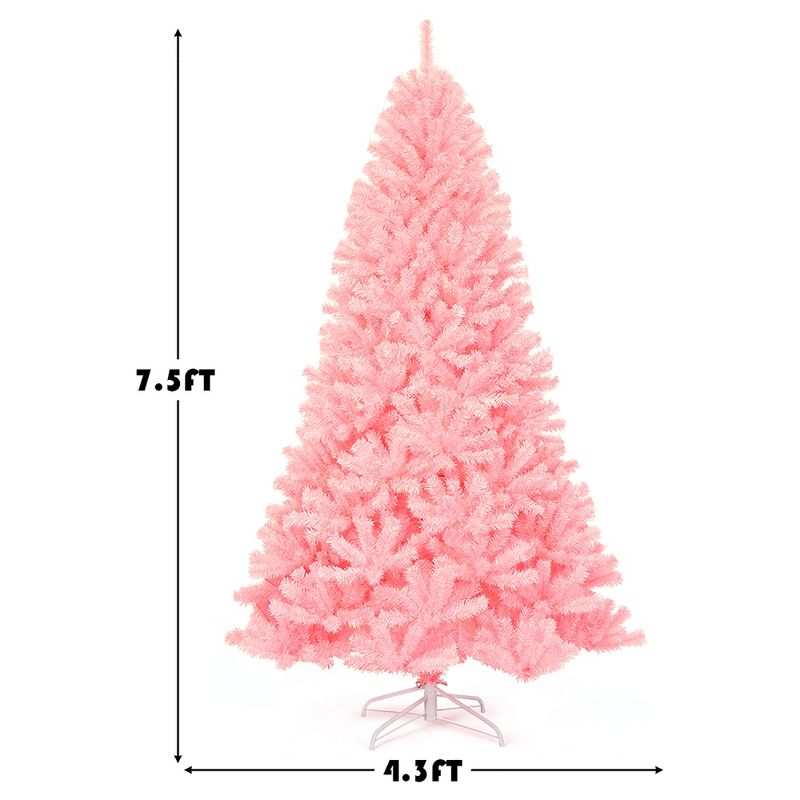 Costway 7.5Ft Hinged Artificial Christmas Tree Full Fir Tree New PVC w/ Metal Stand Pink, 3 of 12