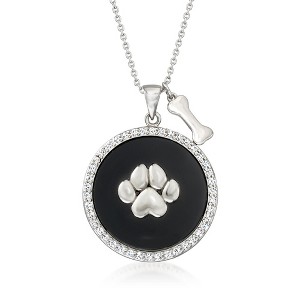 Ross-Simons Black Onyx and 0.71 ct. t.w. White Topaz Dog Paw Pendant Necklace in Sterling Silver - 1 of 3