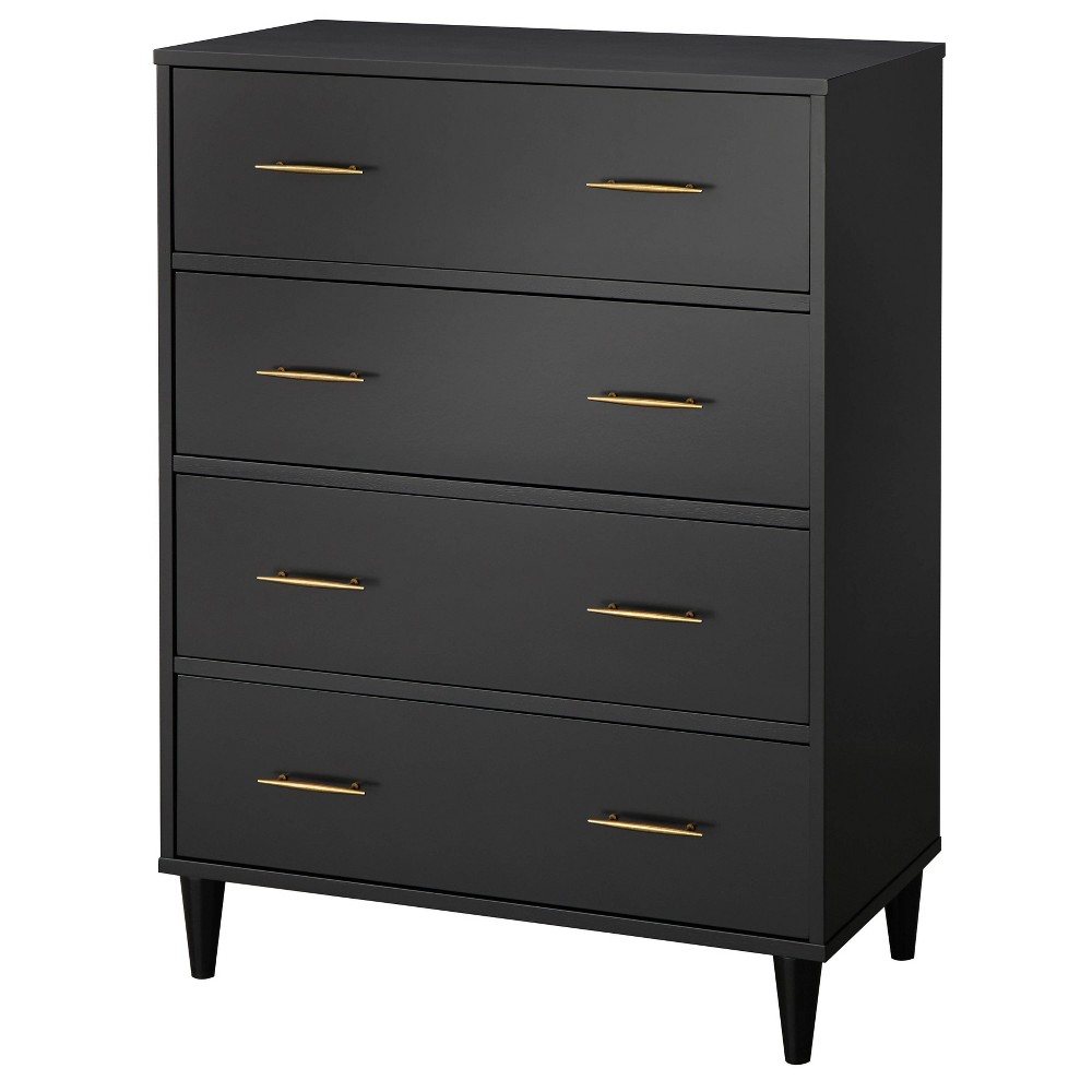 Lifestorey Ana Mid Century Modern 4 Drawer Chest Black