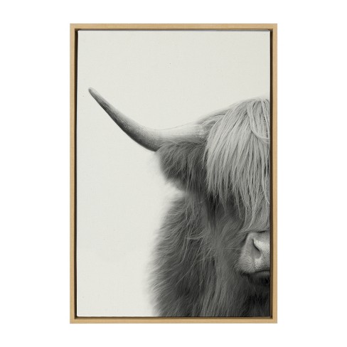 Kate and Laurel Sylvie Hey Dude Highland Cow Crop Framed Canvas by The Creative Bunch Studio - image 1 of 4