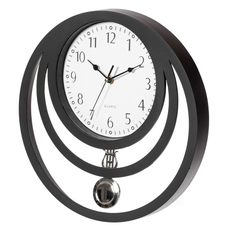 Clockswise Decorative Modern Unique Round Plastic Wall Clock with Circles, for Living Room, Kitchen, or Dining Room, Black, 3 of 8