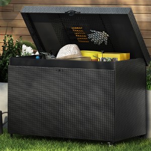 Wooakway 230 Gallon Grey Deck Box with Wheels All Weather Outdoor Rattan Storage Chest for Patio Pool Garden - 1 of 4