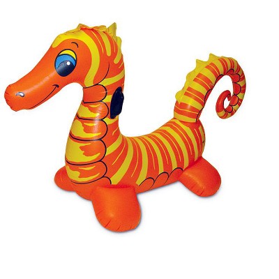 Swim Central 75" Ride-On Jumbo Seahorse 1-Person Inflatable Swimming Pool Float - Orange/Yellow