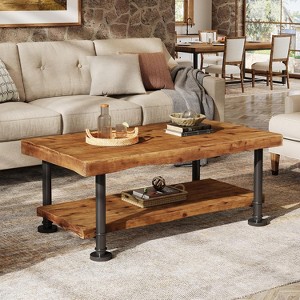 Lantine 47" Farmhouse Solid Wood Coffee Table, 2-Tier Rectangular Center Table, Low Cocktail Tea Furniture for Living Room - 1 of 4