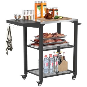 Outsunny 3-Shelf Outdoor Grill Cart Table with Foldable Side Table, Stainless Steel Tabletop, 22" x 16.1" Pizza Oven Stand with Hooks, Silver - 1 of 4