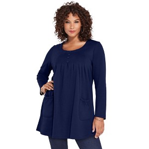 Roaman's Women's Plus Size Long Sleeve Two Pocket Soft Knit Tunic - 1 of 4