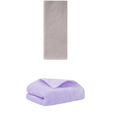 REGALWOVEN Solid Stripe Pattern Bathroom Face Hand Towels 14" x 30"/13" x 30" 2 Pcs