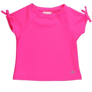 RuffleButts Toddler Girls UPF50+ Active Raglan Bow Shirt - Neon Magenta, 3T - 1 of 4