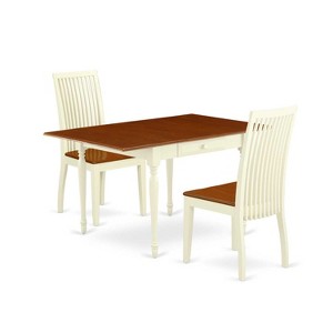 HomeStock 3-Pc Buttermilk and Cherry Finish Solid Wood Top With Dropleaf Dining Table Set - 1 of 4