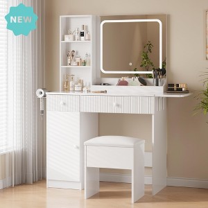 Jojoka LED Lighted Makeup Vanity Desk with Mirror, 3-Mode Dimmable Lights, Charging Station, Storage Drawers & Stool for Bedroom or Dressing Room - 1 of 4