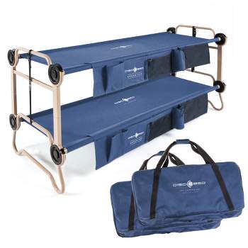 Disc-O-Bed Large Camo-O-Bunk 2 Person Bench Bunked Double Bunk Bed Cots with 2 Side Organizers and Carry Bags for Outdoor Camping Trips, Navy