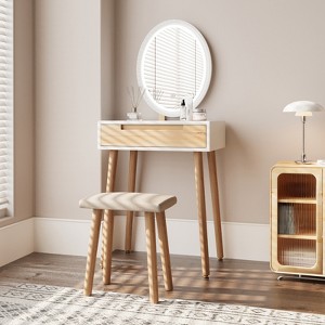 Elecwish Wood Small Vanity Table with Mirror and Chair - 1 of 4
