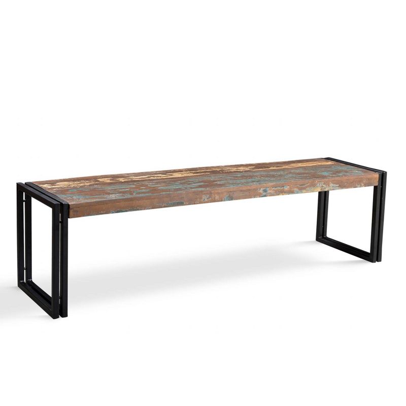 50&#34; Handmade Old Wood Bench with Metal Legs Brown - Timbergirl, 1 of 5