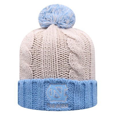 NCAA North Carolina Tar Heels Women's Natural Cable Knit Cuffed Beanie with Pom