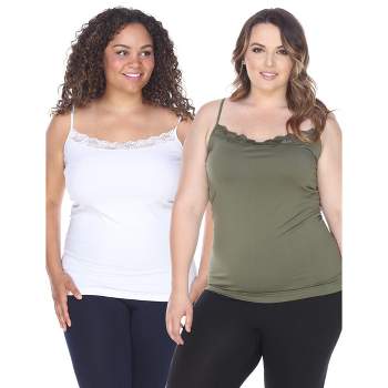 Women's Plus Size Lace Tank Tops Pack of 2 - One Size Fits Most Plus - White Mark
