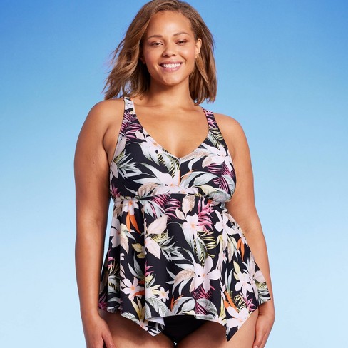 Women's Plunge V-neck Strappy Back Tankini Top - Kona Sol™ Black Floral 3x  : Target