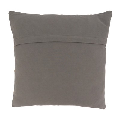 Gray Square Embroidered Cotton Throw Pillow