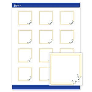 Avery Printable Square Cards, Gold Double Border with Florals, 2" x 2", Matte White Square Cards, Laser/Inkjet, 120ct, Great for Business Cards - 1 of 4