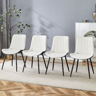CAVINAS Modern PU Leather Dining Chair with Integrated Cushion and Metal Base, Minimalist Design Kitchen Side Chair, Set of 4