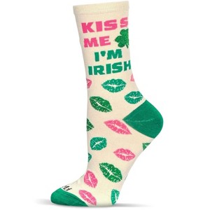 Memoi Women's Kiss Me I'm Irish Bamboo Crew Socks Winter White 9-11 - 1 of 1