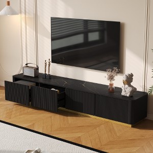 LOVSON  TV Stand for TVs up to 85 inches, Faux Marble Top Media Console with 4 Drawers, Gold Base Modern Living Room Entertainment Center, Black - 1 of 4