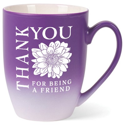 Elanze Designs Thank You For Being A Friend Two Toned Ombre Matte Purple and White 12 ounce Ceramic Stoneware Coffee Cup Mug