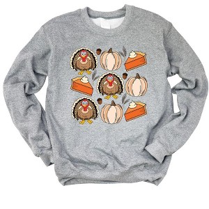 Simply Sage Market Women's Graphic Sweatshirt Turkey Pumpkin Pie Grid - 1 of 2