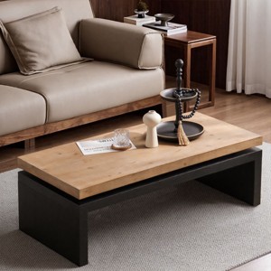 Rectangle Wood Coffee Table,47" Mid Century Modern Farmhouse Wooden Coffee Tables for Living Room Natural Solid Firwood Tabletop-Cuddlewood - 1 of 4