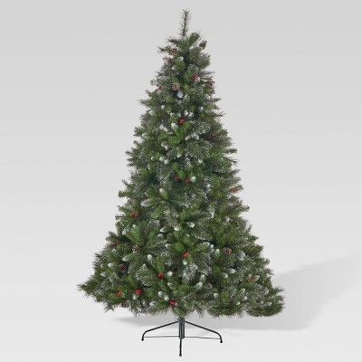 7ft Mixed Spruce Unlit Hinged Full Artificial Christmas Tree with Glitter Branches - Christopher Knight Home