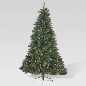 7ft Mixed Spruce Unlit Hinged Full Artificial Christmas Tree with Glitter Branches - Christopher Knight Home: Includes Stand, PVC Material - 1 of 4