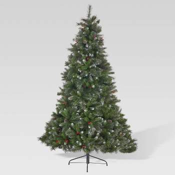 7ft Mixed Spruce Unlit Hinged Full Artificial Christmas Tree with Glitter Branches - Christopher Knight Home