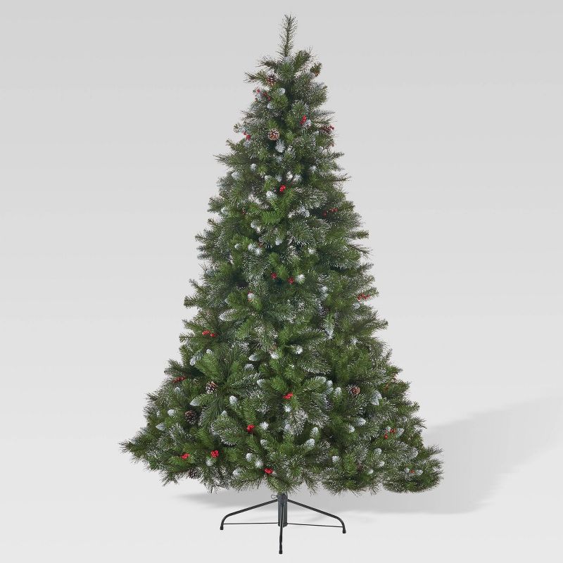 7ft Mixed Spruce Unlit Hinged Full Artificial Christmas Tree with Glitter Branches - Christopher Knight Home, 1 of 8