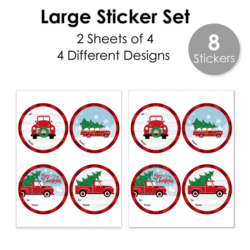 Big Dot of Happiness Merry Little Christmas Tree - Round Red Truck and Car Christmas Party To and From Gift Tags - Large Stickers - Set of 8, 3 of 8