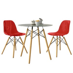 LeisureMod Dover 3-Piece Dining Set with Round Clear Glass Top Bistro Table and 2 Plastic Chairs - 1 of 4