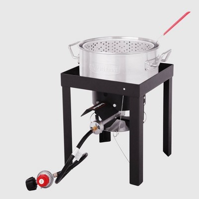 Propane Outdoor Fish Fryer Set, 10 Quart Aluminum Seafood Boiler Steamer Kit Crawfish Fish Fryer, 50,000 BTU Stock Pot with Crawfish Cooker Pot Basket