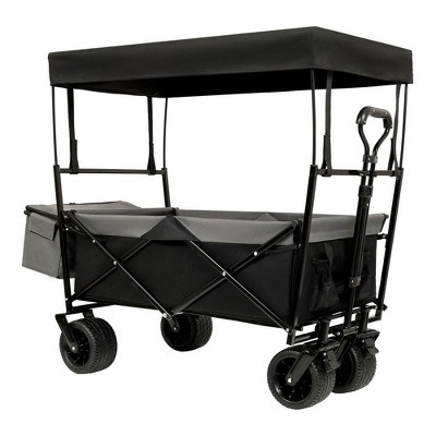 Grungis Extended Heavy-Duty Wagon Cart with Canopy,All-Terrain Shopping Cart with Side Pocket and Brakes,Utility Cart for Camping,Shopping