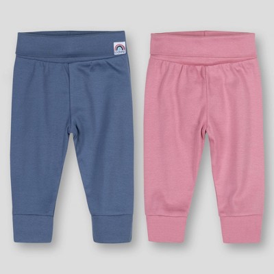 Image of Lamaze Baby Girls' 2pk Organic Cotton Solid Pull-On Yoga Pants - Rose Pink/Blue