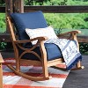 Cambridge Casual 3pc Abbington Teak Wood Outdoor Patio Small Spaces Conversation Rocker Set with Navy Blue Cushions - 4 of 4