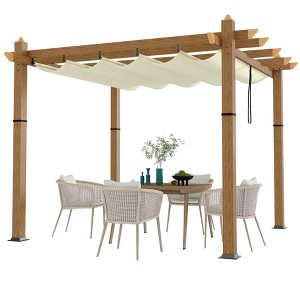 10x10Ft Outdoor Aluminum Pergola with Retractable Roof & Adjustable Sun Shade Canopy for Yard Patio Deck Garden. - 1 of 4