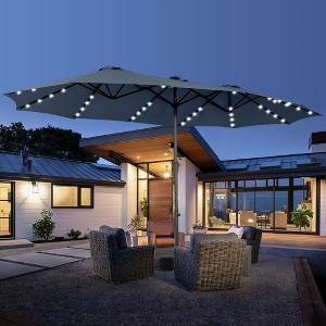 15ft Patio Umbrella with Solar Lights for Deck, Pool, Garden - 1 of 3