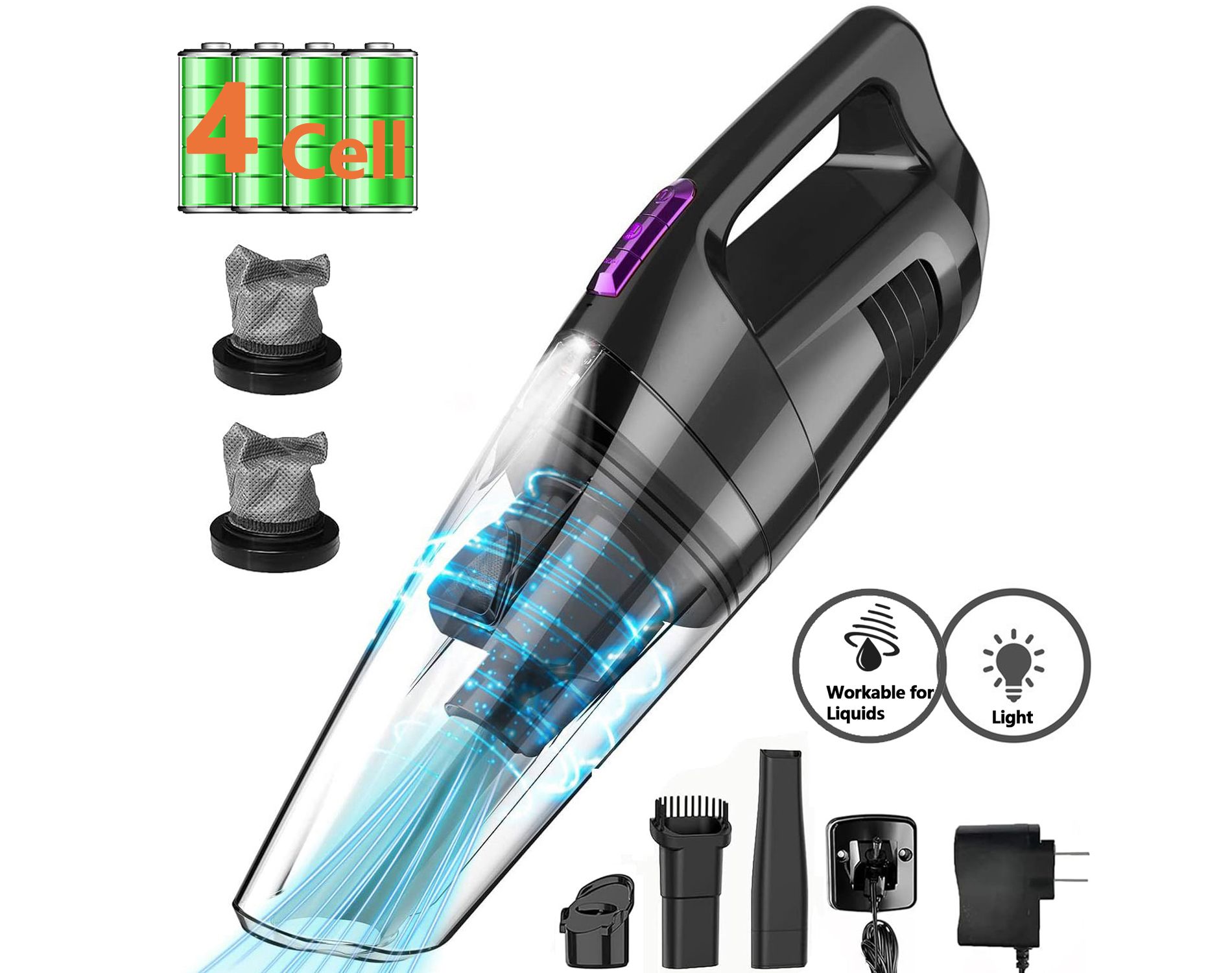 WHALL Cordless Handheld Vacuum Cleaner, 8500PA Strong Suction, Wet/Dry for Car & Home, Lightweight Portable Mini Vacuum with LED Light