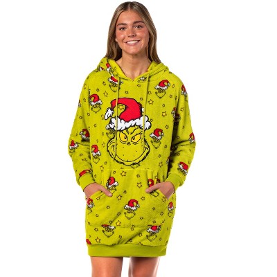 Seven Times Six Dr. Seuss The Grinch Women's Hooded Plush Fleece Pajama Dorm Sleep Shirt